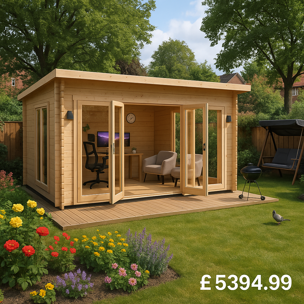 14'x12' Optima Log Cabin - 44mm Garden Log Cabins - Large Garden Cabin (Perfect Garden Office Or Studio) - 0% Finance - Buy Now Pay Later - Tiger Sh