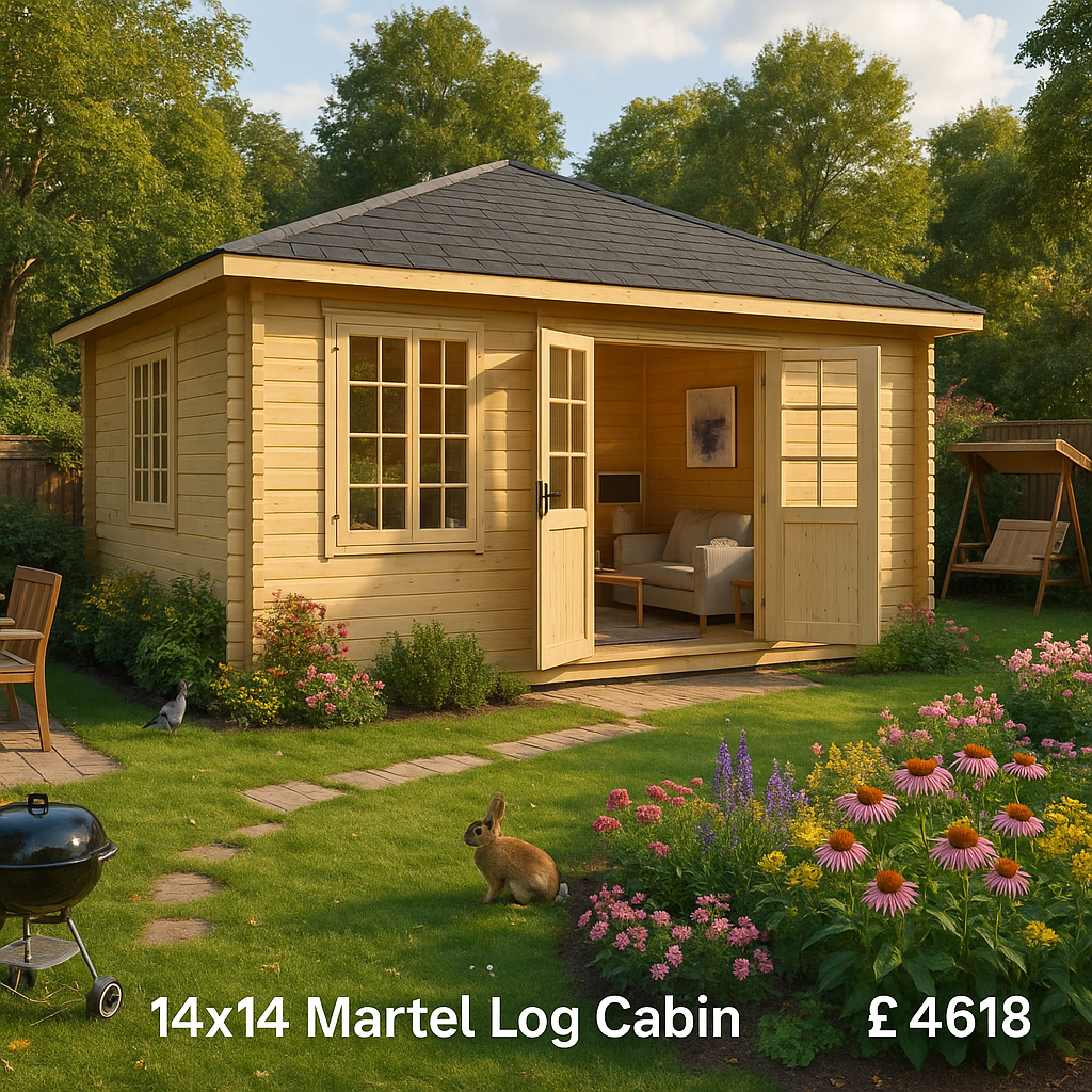 14'x14' Martel Log Cabin - 44mm Garden Log Cabins - 0% Finance - Buy Now Pay Later - Tiger Sheds