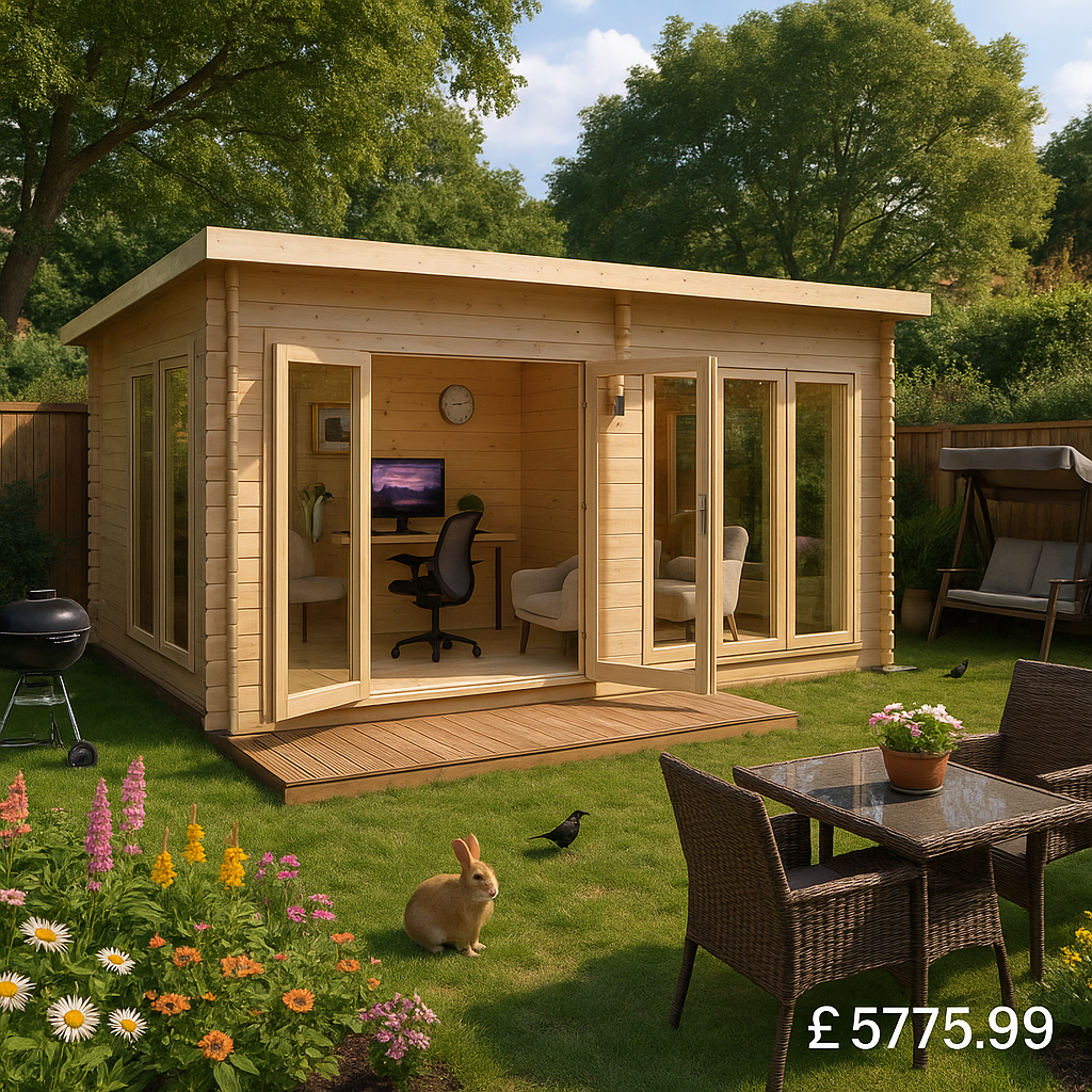16'x12' Optima Log Cabin - 44mm Garden Log Cabins - Large Garden Cabin (Perfect Garden Office Or Studio) - 0% Finance - Buy Now Pay Later - Tiger She