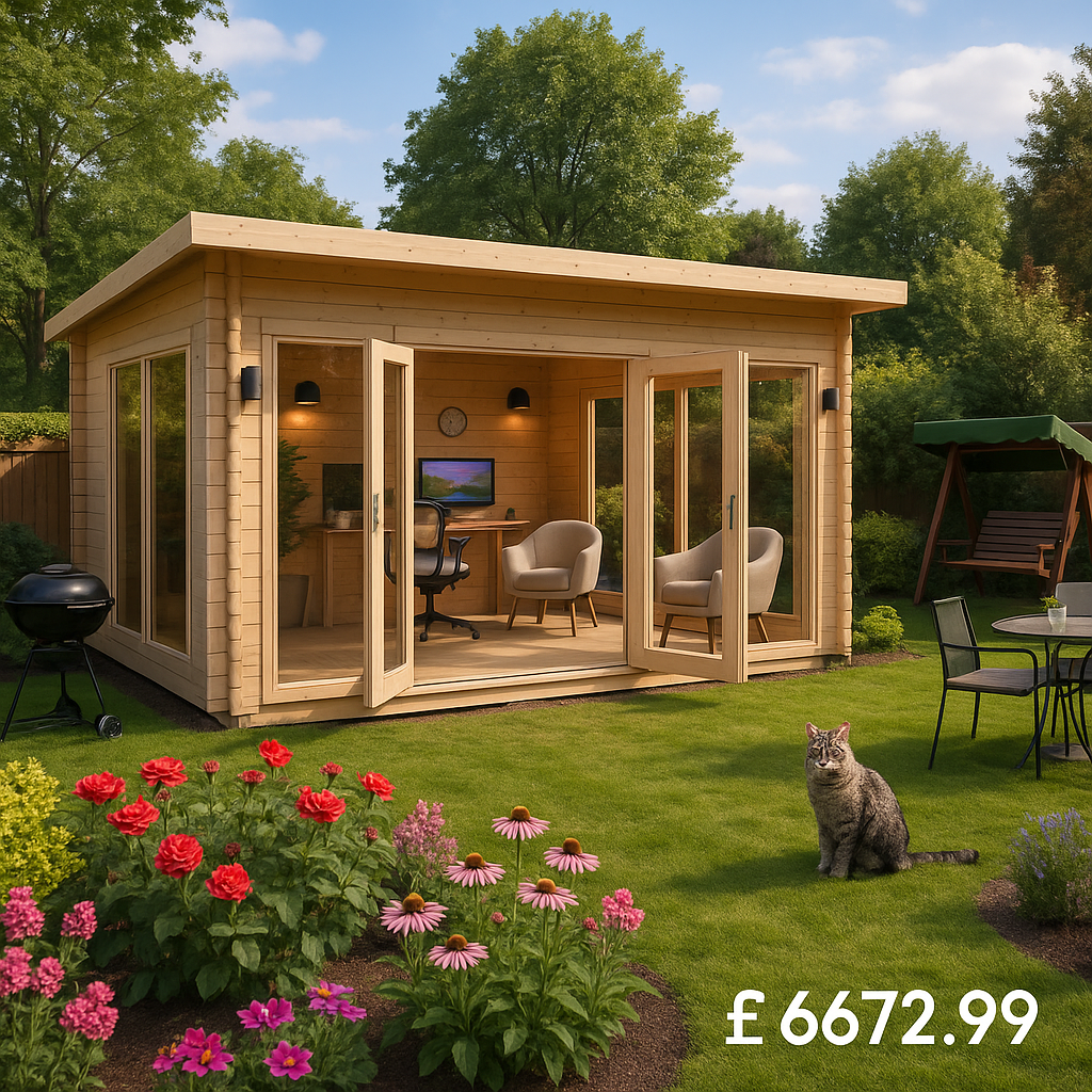 16'x14' Optima Log Cabin - 44mm Garden Log Cabins - Large Garden Cabin (Perfect Garden Office Or Studio) - 0% Finance - Buy Now Pay Later - Tiger She