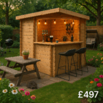 6'x4' Corner Summerhouse Bar 44mm - Garden Bar For Use In Sheds, Summerhouses & Log Cabins - 0% Finance - Buy Now Pay Later - Tiger Sheds
