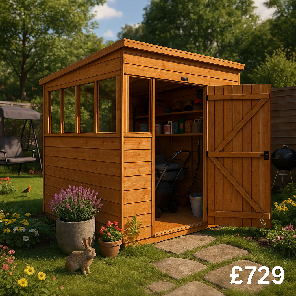 8'x6' Sunlit Pent Shed (Extra Windows) - Custom Garden Sheds - TigerFlex Fast Delivery - 0% Finance - Buy Now Pay Later - Tiger Sheds