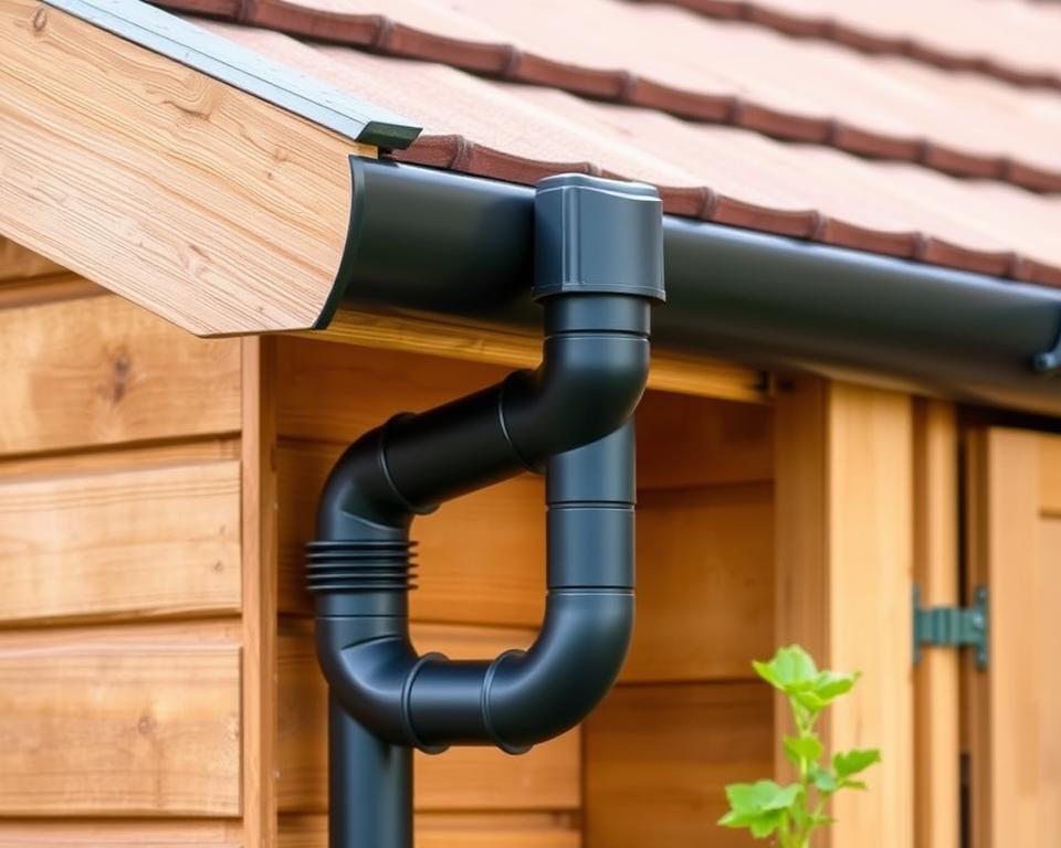 downpipes installation on shed gutter system
