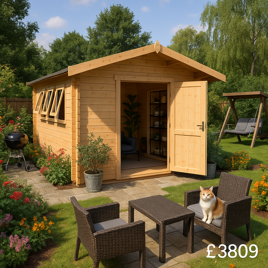 Garden Office - 12'x12' Rayner Log Cabin - Workshop Log Cabins - 0% Finance - Buy Now Pay Later - Tiger Sheds
