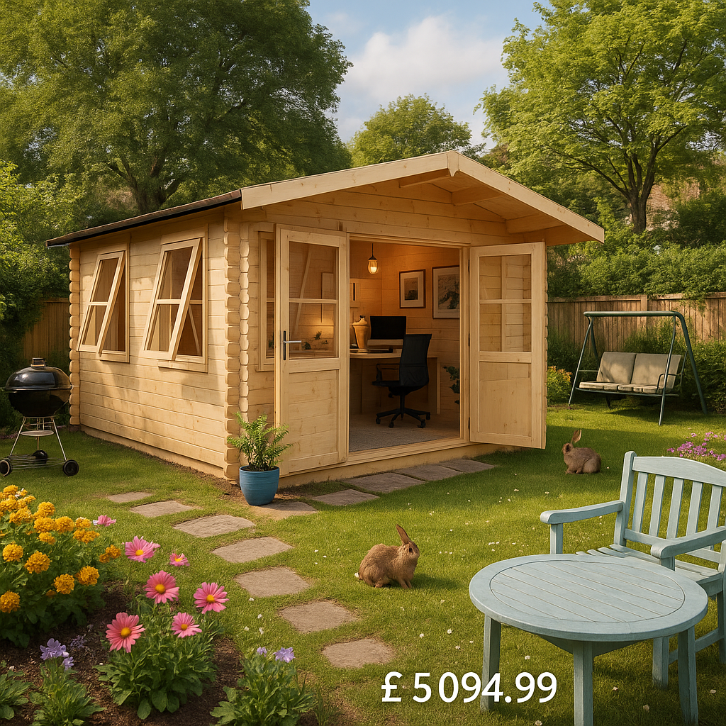 Garden Office - 12'x16' The Zeta 44mm Log Cabin - 0% Finance - Buy Now Pay Later - Tiger Sheds