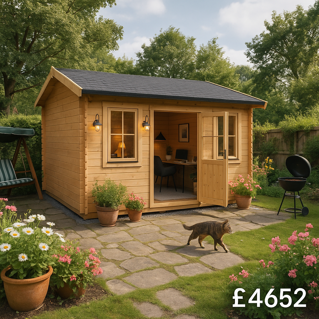 Garden Office - 14'x14' Rosen Log Cabin - 44mm Garden Log Cabins - 0% Finance - Buy Now Pay Later - Tiger Sheds