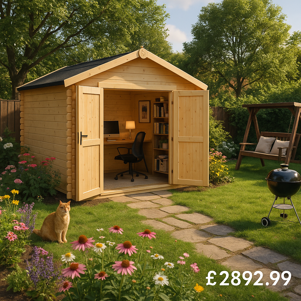 Garden Office - 14'x8' The Alpha Barn 28mm Log Cabin - 0% Finance - Buy Now Pay Later - Tiger Sheds