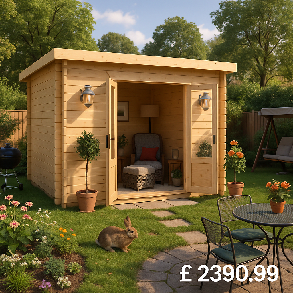 Garden Office - 8'x8' The Blake Log Cabin - 44mm Pent Log Cabins - 0% Finance - Buy Now Pay Later - Tiger Sheds