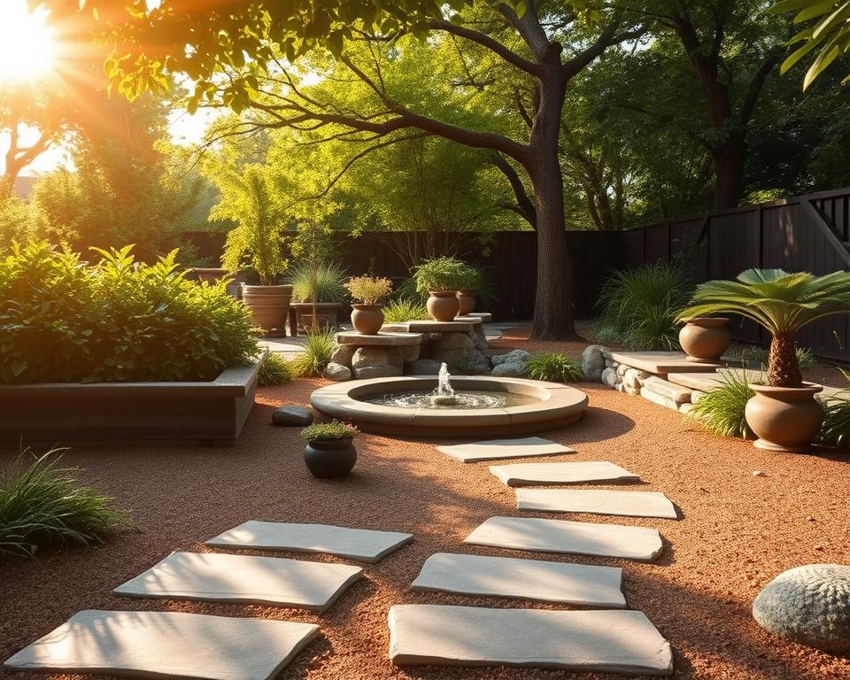 outdoor meditation space location planning in garden