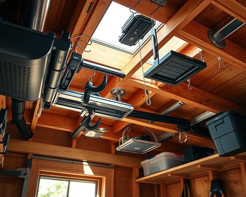 overhead shed storage accessories installation