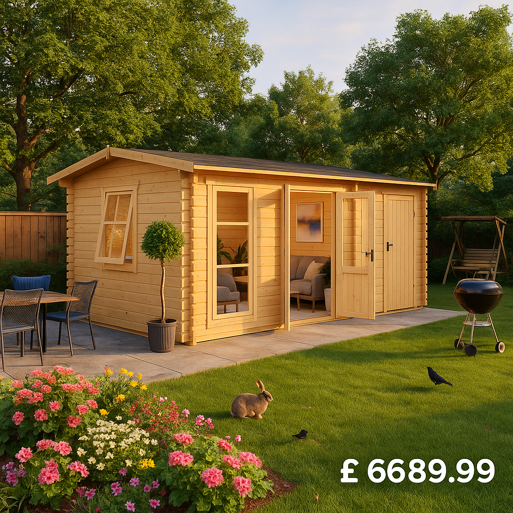 20'x12' Delta Store Reduced Height Log Cabin - 44mm Log Cabin - 0% Finance - Buy Now Pay Later - Tiger Sheds