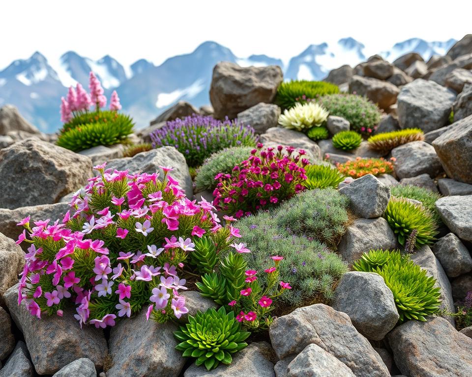 Alpine plants in a rock garden