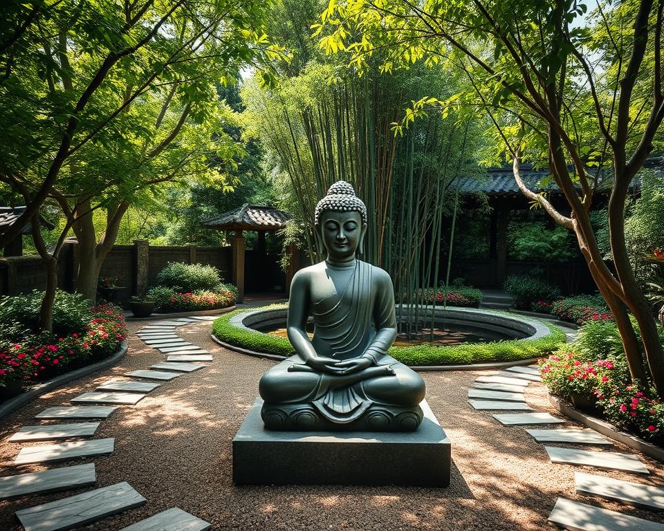 Buddha statue in a peaceful garden Buddha statue in a peaceful garden