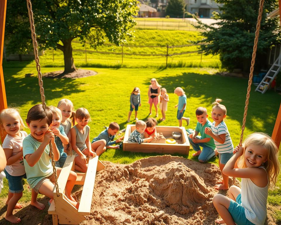 children building DIY playground