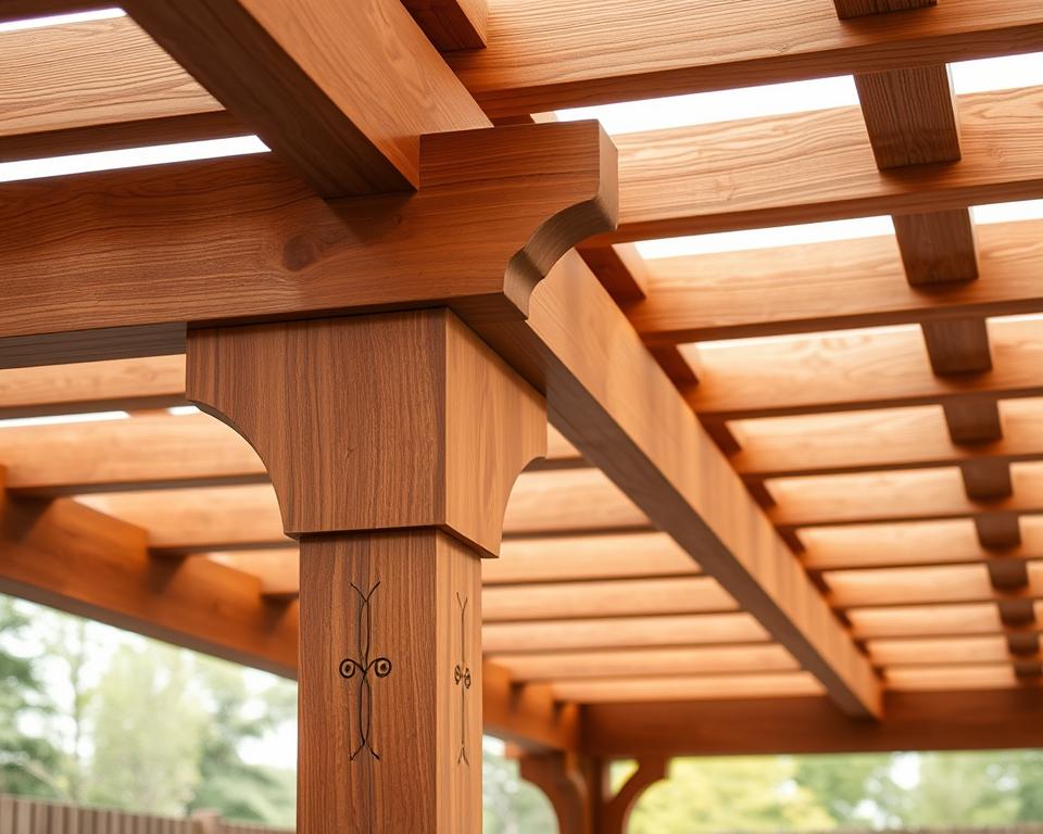 decorative cuts on pergola beams