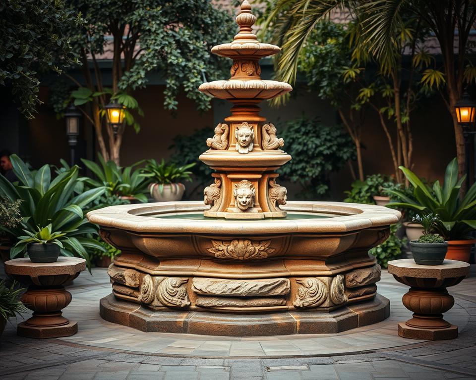 natural stone fountain with decorative elements