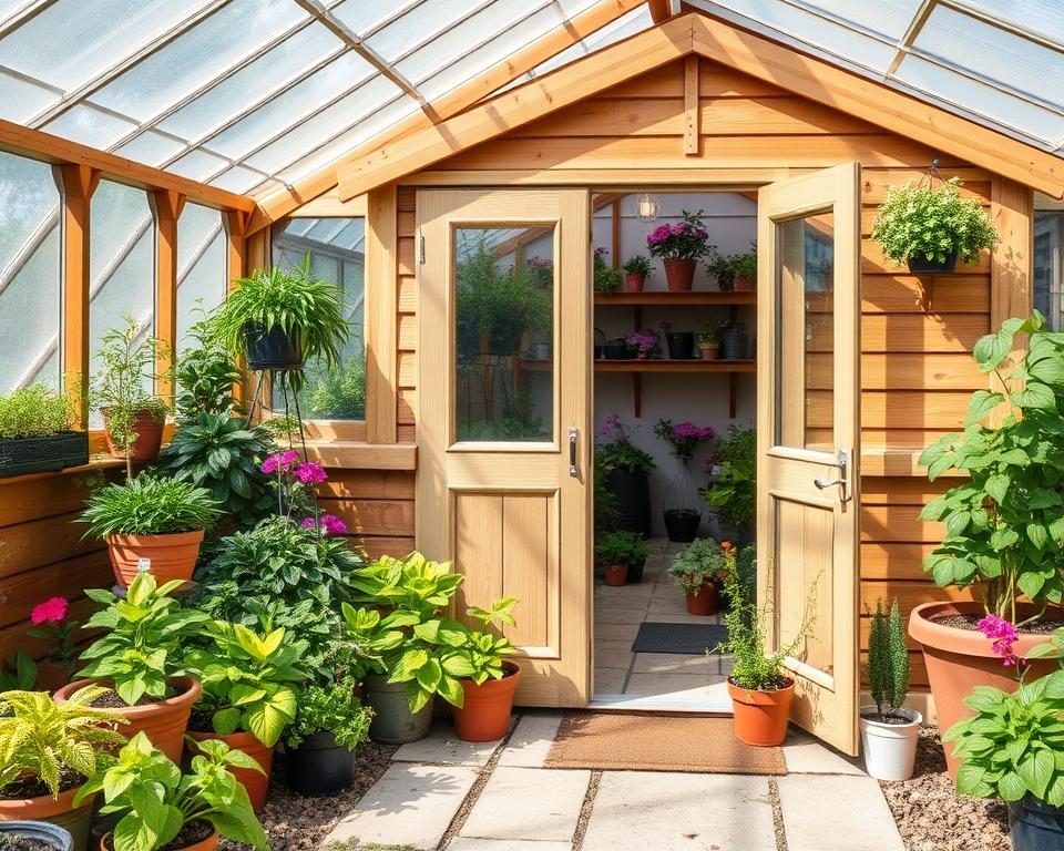 potting shed greenhouse combo