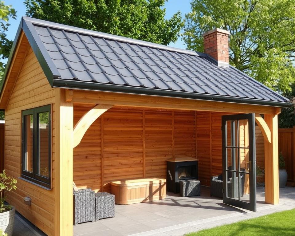 tile effect metal roof summer house