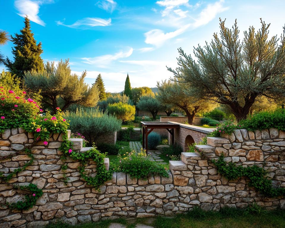Mediterranean garden stone walls