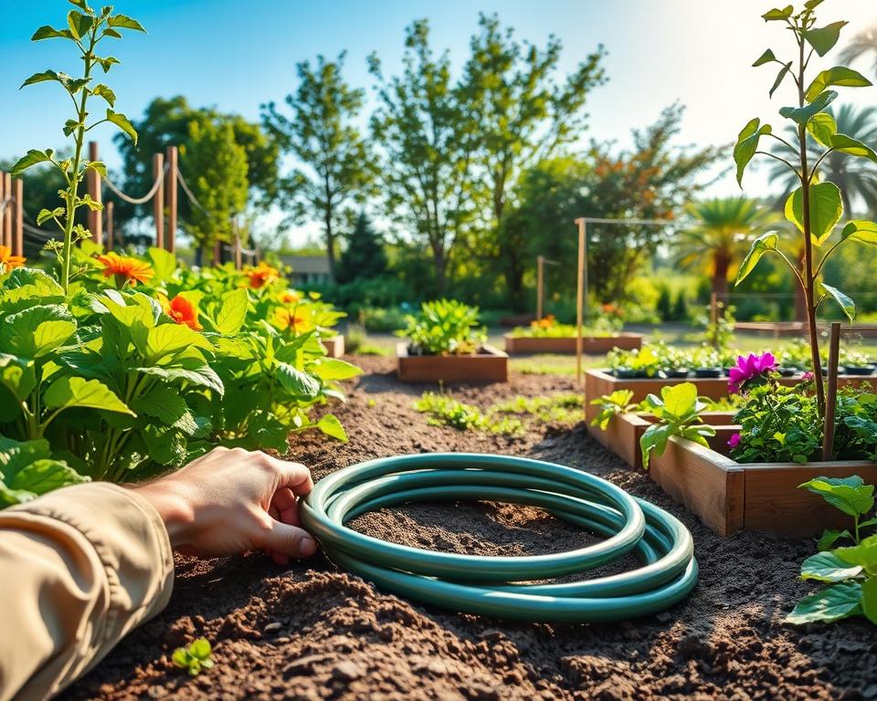 Soaker Hose Installation in Garden