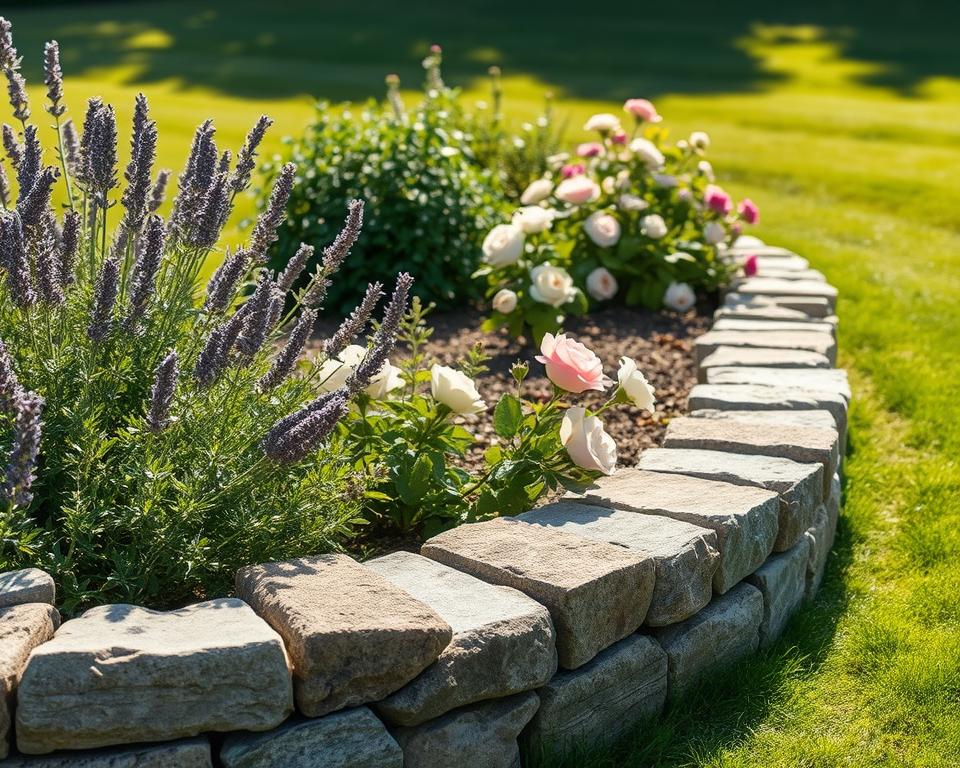 Stone garden borders in traditional UK landscaping
