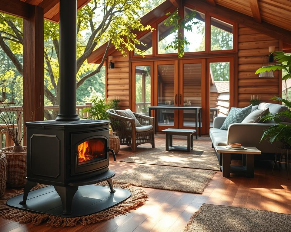 Wood-burning stove in a summerhouse