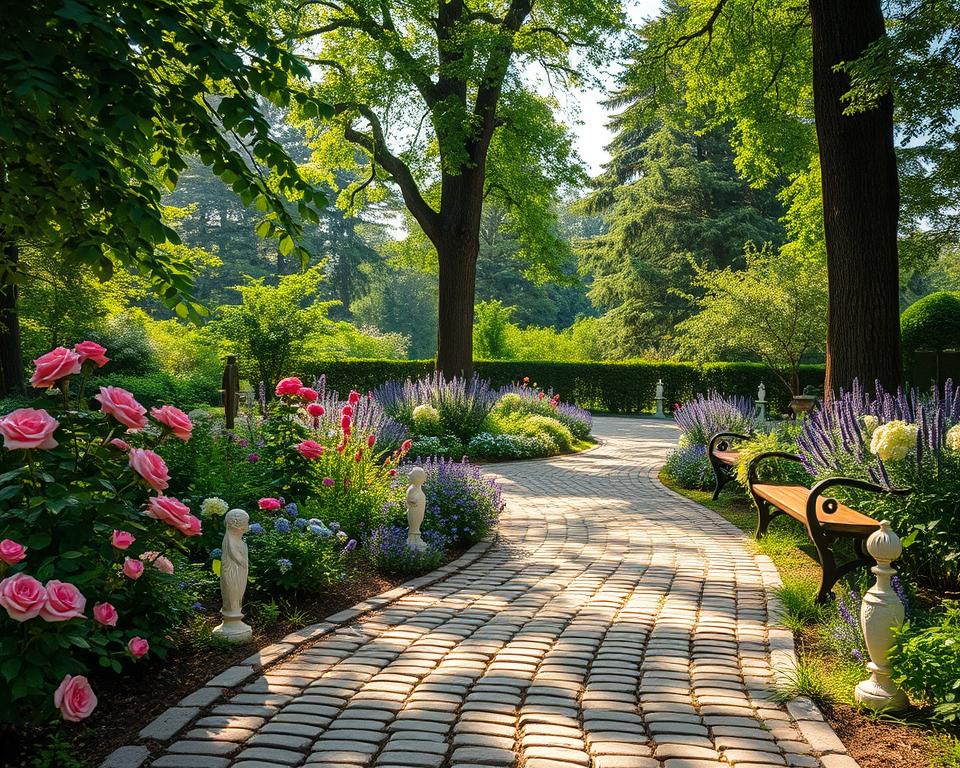 romantic garden pathways and borders