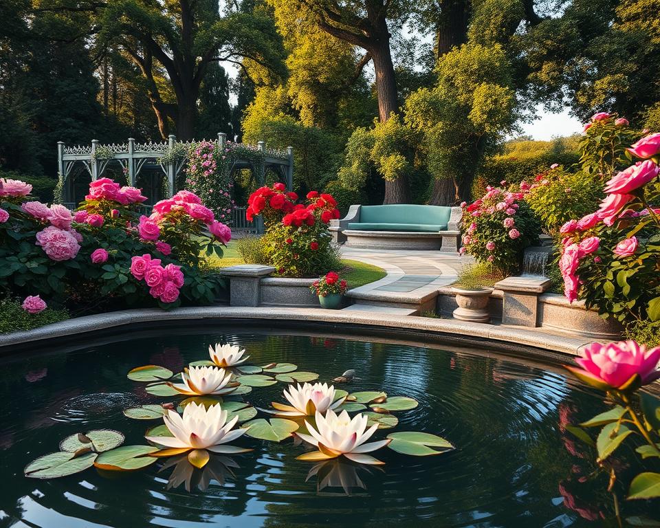 water features in a romantic garden
