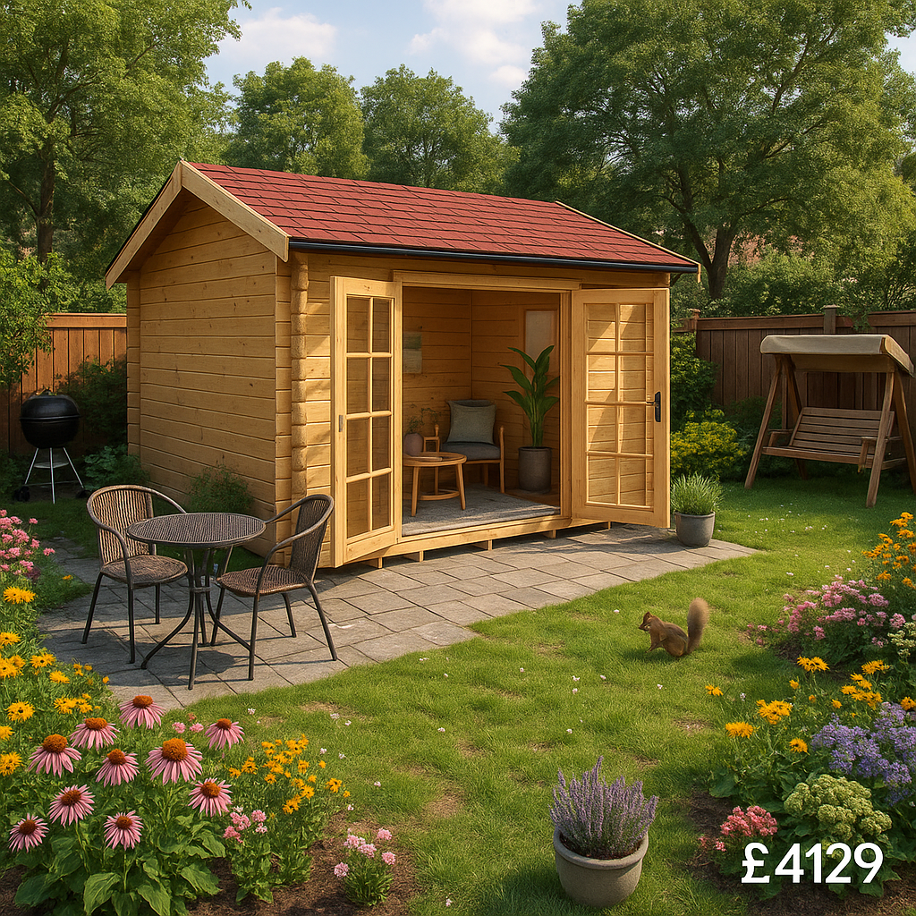 12'x10' Balinese Reduced Height Log Cabin - 44mm Log Cabins - 0% Finance - Buy Now Pay Later - Tiger Sheds