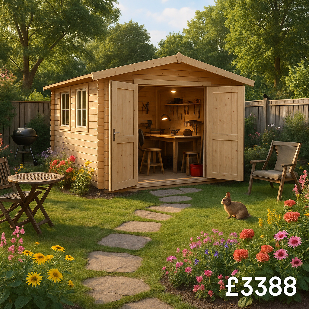 12'x10' Rayner Log Cabin - Workshop Log Cabins - 0% Finance - Buy Now Pay Later - Tiger Sheds