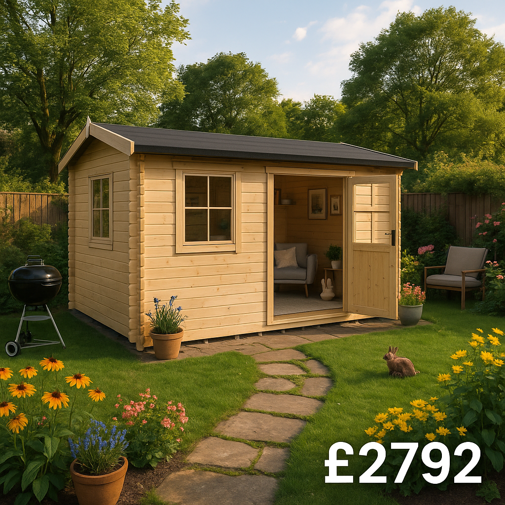 12'x10' Sabre Reduced Height Log Cabin - 28mm Garden Log Cabins - 0% Finance - Buy Now Pay Later - Tiger Sheds