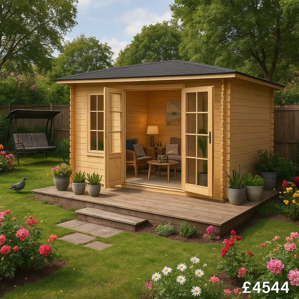 12'x12' Balinese Reduced Height Log Cabin - 44mm Log Cabins - 0% Finance - Buy Now Pay Later - Tiger Sheds