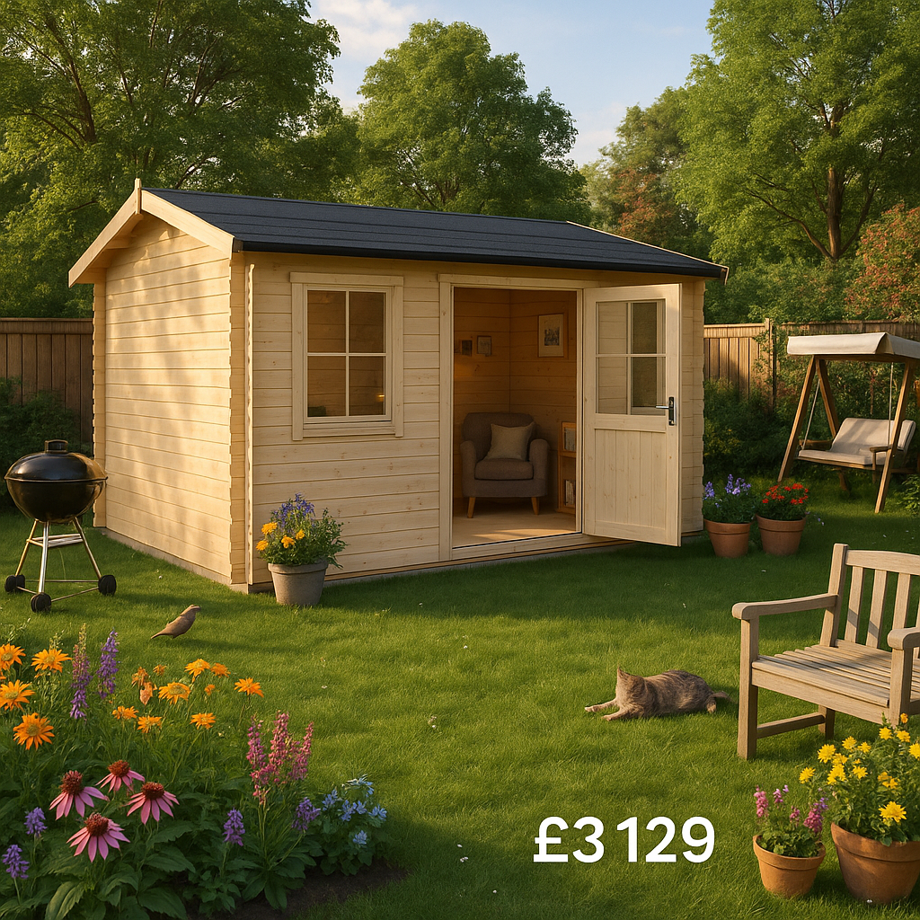 12'x12' Sabre Reduced Height Log Cabin - 28mm Garden Log Cabins - 0% Finance - Buy Now Pay Later - Tiger Sheds