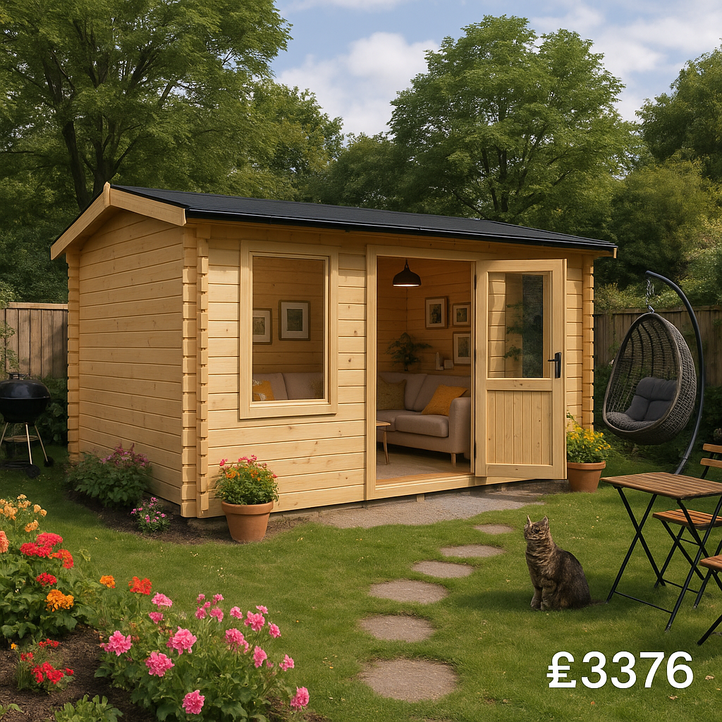 12'x8' Rosen Log Cabin - 44mm Garden Log Cabins - 0% Finance - Buy Now Pay Later - Tiger Sheds