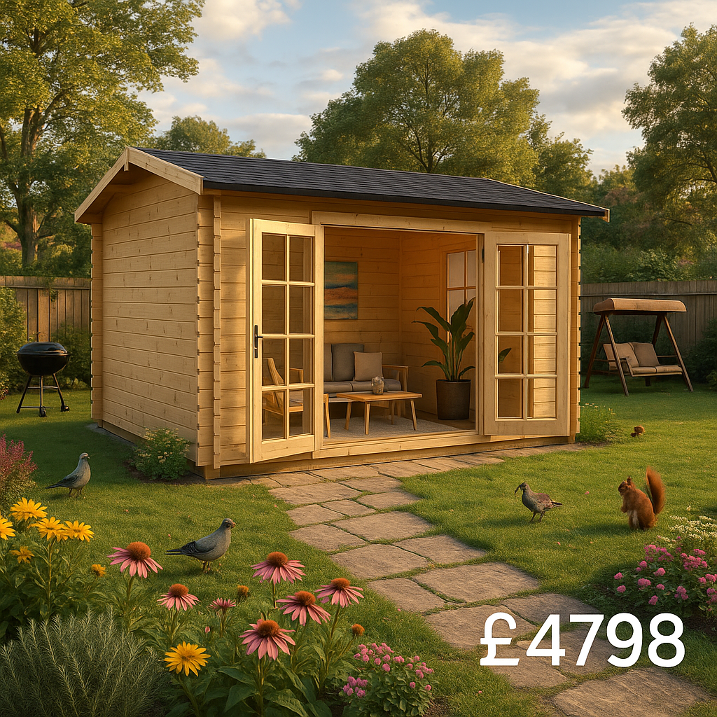 14'x12' Balinese Reduced Height Log Cabin - 44mm Log Cabins - 0% Finance - Buy Now Pay Later - Tiger Sheds