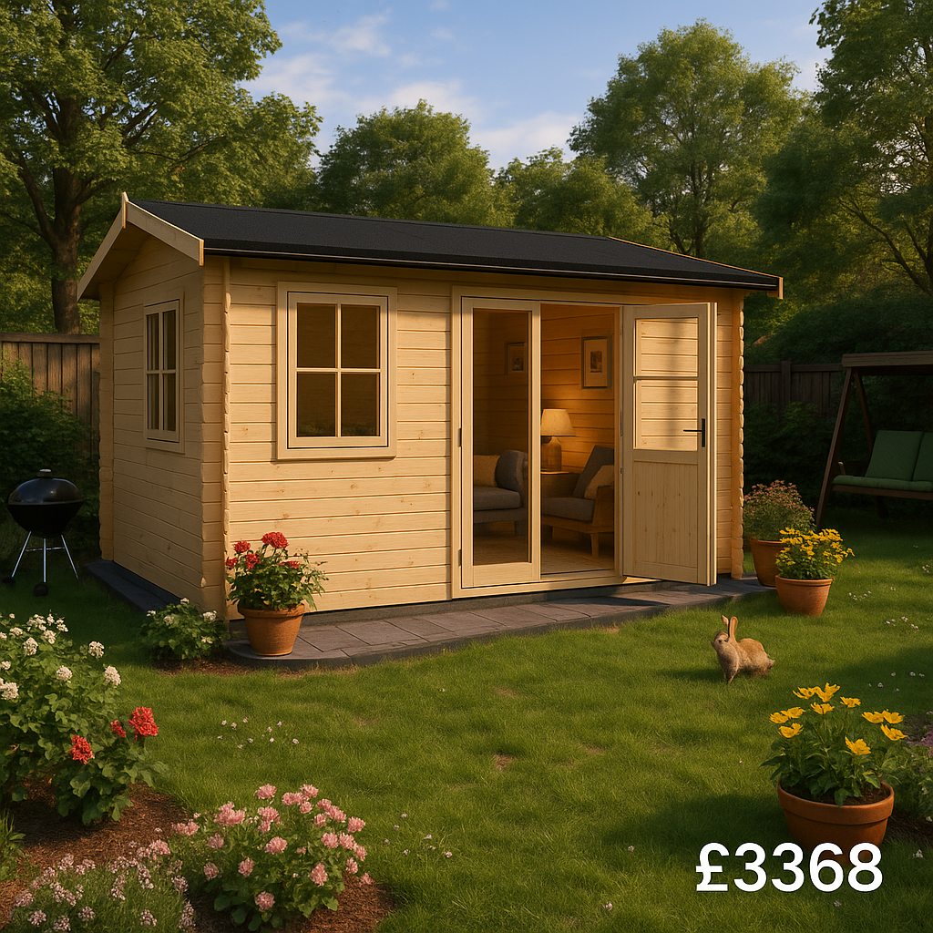14'x12' Sabre Reduced Height Log Cabin - 28mm Garden Log Cabins - 0% Finance - Buy Now Pay Later - Tiger Sheds