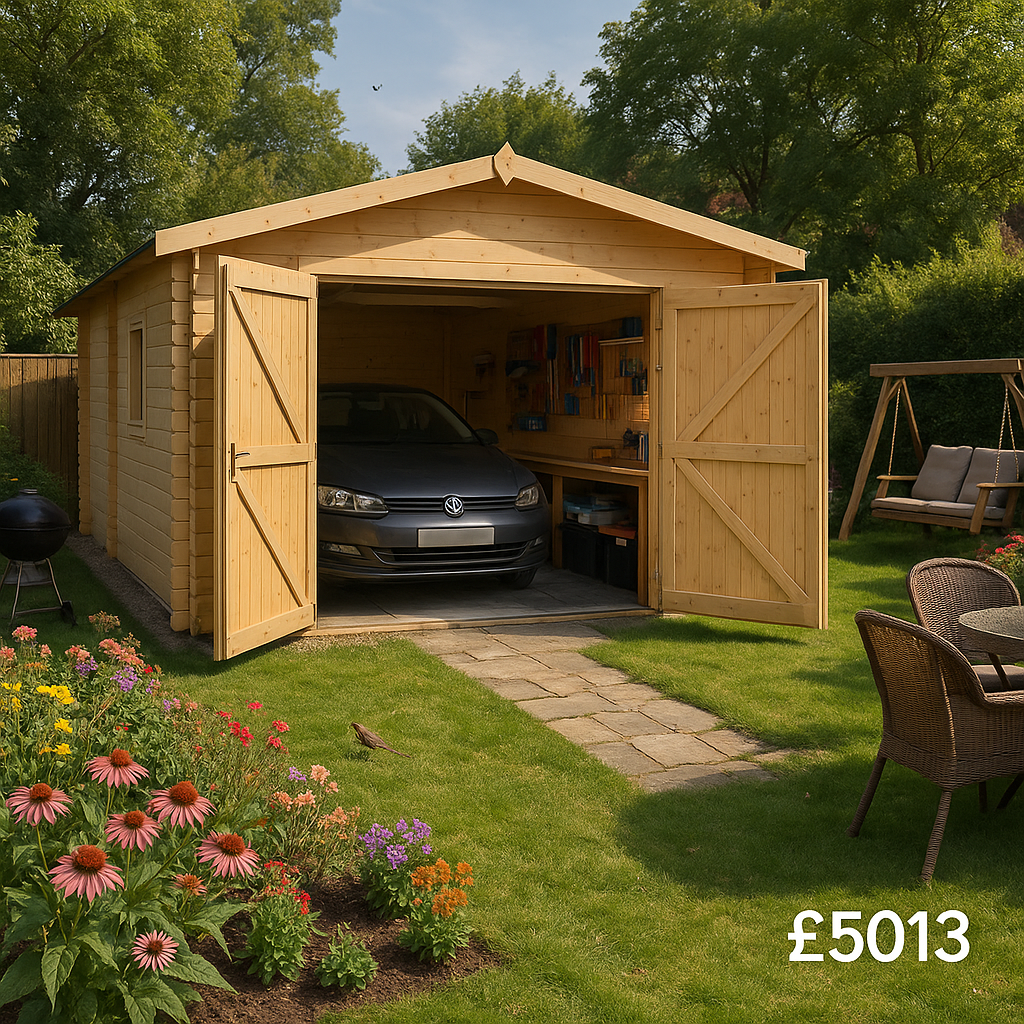 16'x14' Wooden Garage - 44mm Log Cabin Garage - 0% Finance - Buy Now Pay Later - Tiger Sheds