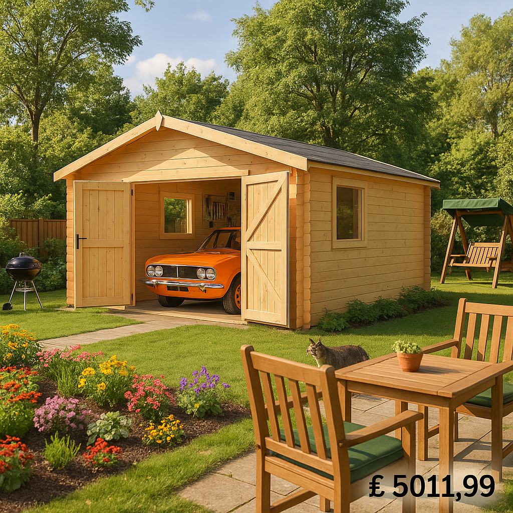 18'x12' The Malayan Garage 44mm Log Cabin - 0% Finance - Buy Now Pay Later - Tiger Sheds