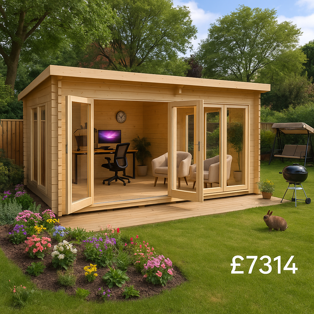18'x14' Optima Log Cabin - 44mm Garden Log Cabins - Large Garden Cabin (Perfect Garden Office Or Studio) - 0% Finance - Buy Now Pay Later - Tiger She