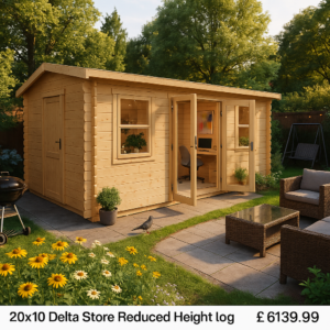 20'x10' Delta Store Reduced Height Log Cabin - 44mm Log Cabin - 0% Finance - Buy Now Pay Later - Tiger Sheds