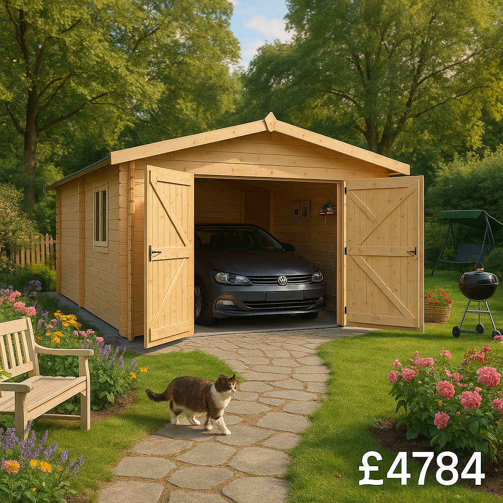 20'x10' Wooden Garage - 44mm Log Cabin Garage - 0% Finance - Buy Now Pay Later - Tiger Sheds