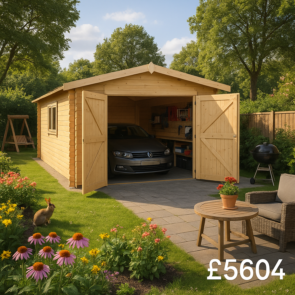 20'x14' Wooden Garage - 44mm Log Cabin Garage - 0% Finance - Buy Now Pay Later - Tiger Sheds