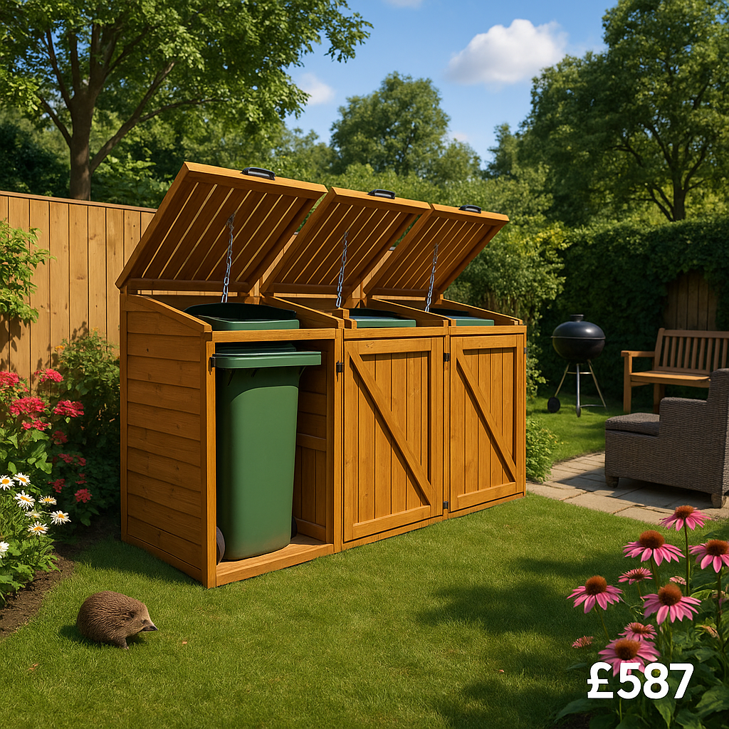 8'x3' Tiger Sheds Triple Wheelie Bin Store - Garden Storage Shed - 0% Finance - Buy Now Pay Later