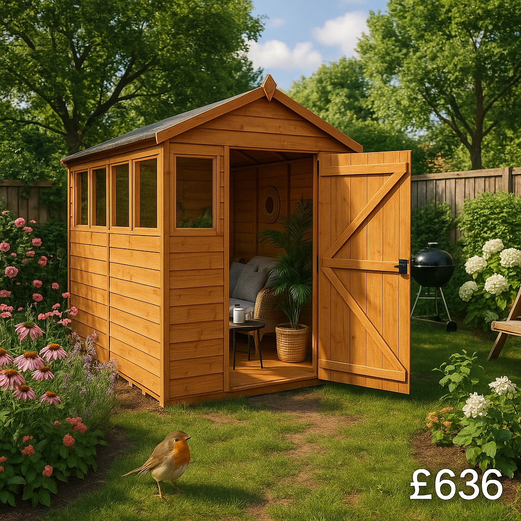 8'x4' Sunlit Apex Shed (Extra Windows) - Custom Garden Sheds - TigerFlex Fast Delivery - 0% Finance - Buy Now Pay Later - Tiger Sheds
