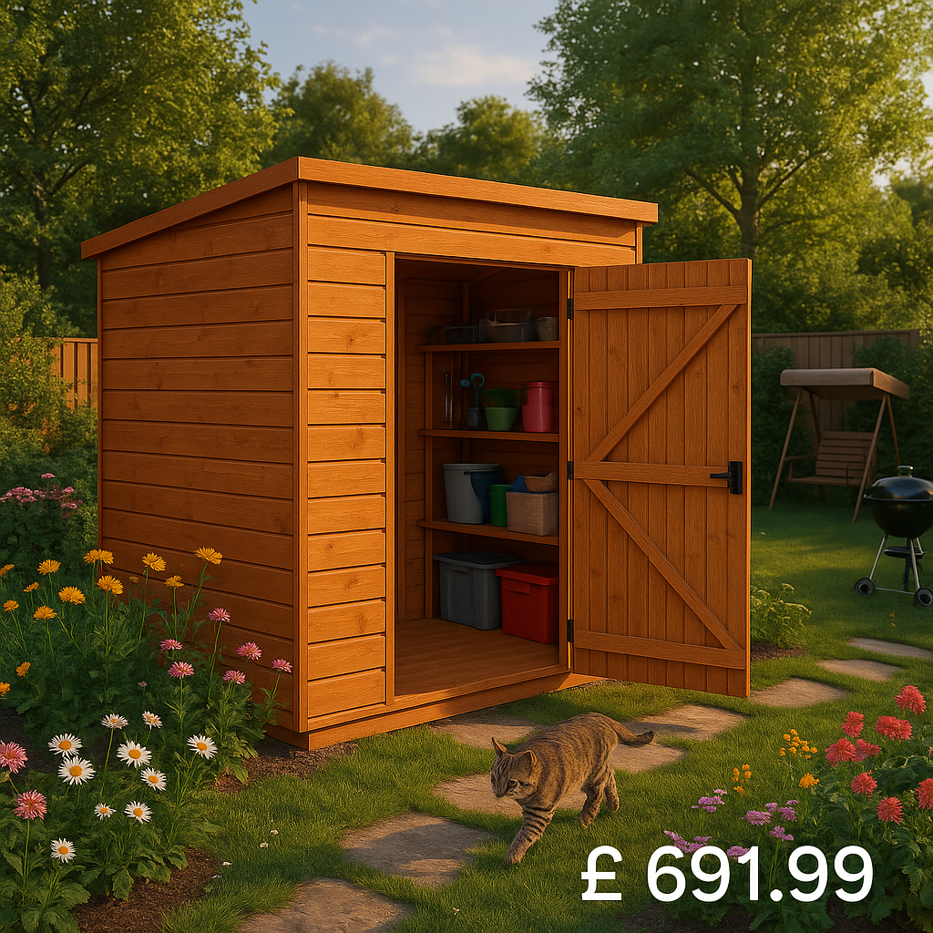 8'x6' Tigerflex Shiplap Pent Shed With Windows - Fast Delivery Outdoor Wooden Shed - 0% Interest Free Monthly Finance Available - Buy Now Pay Later