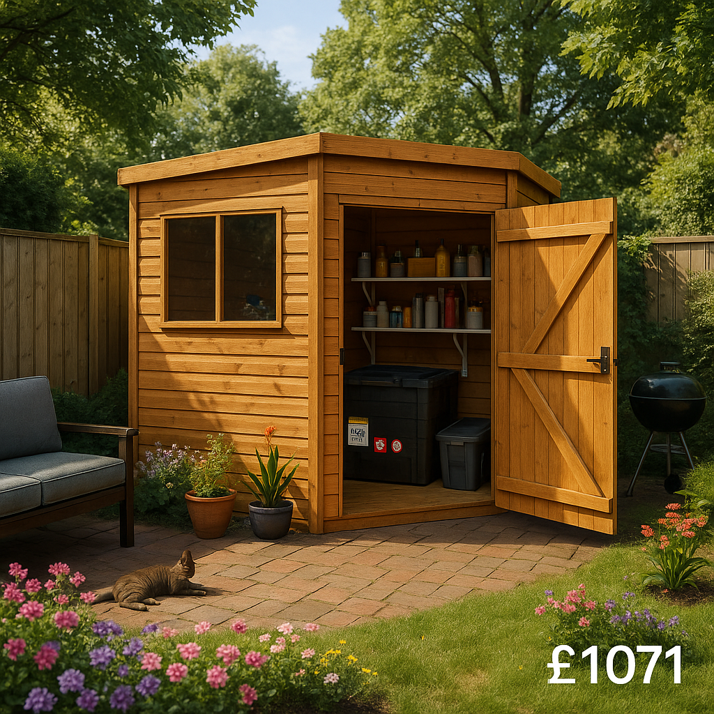 8'x8' Loglap Corner Shed - Wooden Corner Garden Sheds - 0% Finance - Buy Now Pay Later - Tiger Sheds