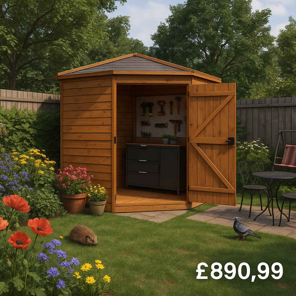 8'x8' Tiger Windowless Corner Shed - Wooden Corner Garden Sheds - 0% Finance - Buy Now Pay Later - Tiger Sheds