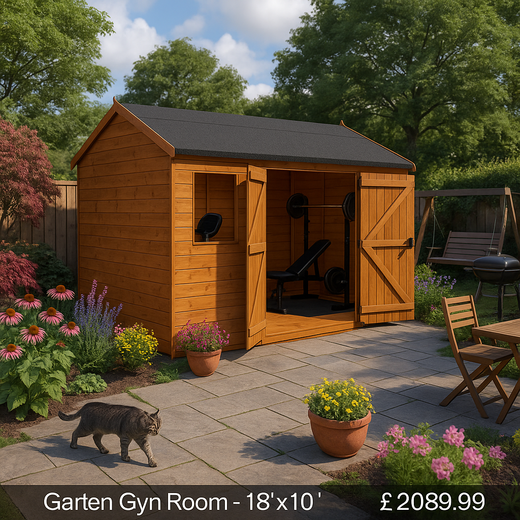 Garden Gym Room - 18'x10' Tiger Workman Apex - 0% Finance - Buy Now Pay Later - Tiger Sheds