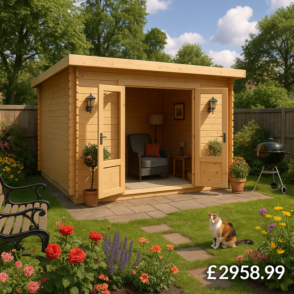 Garden Office - 10'x10' The Blake Log Cabin - 44mm Pent Log Cabins - 0% Finance - Buy Now Pay Later - Tiger Sheds
