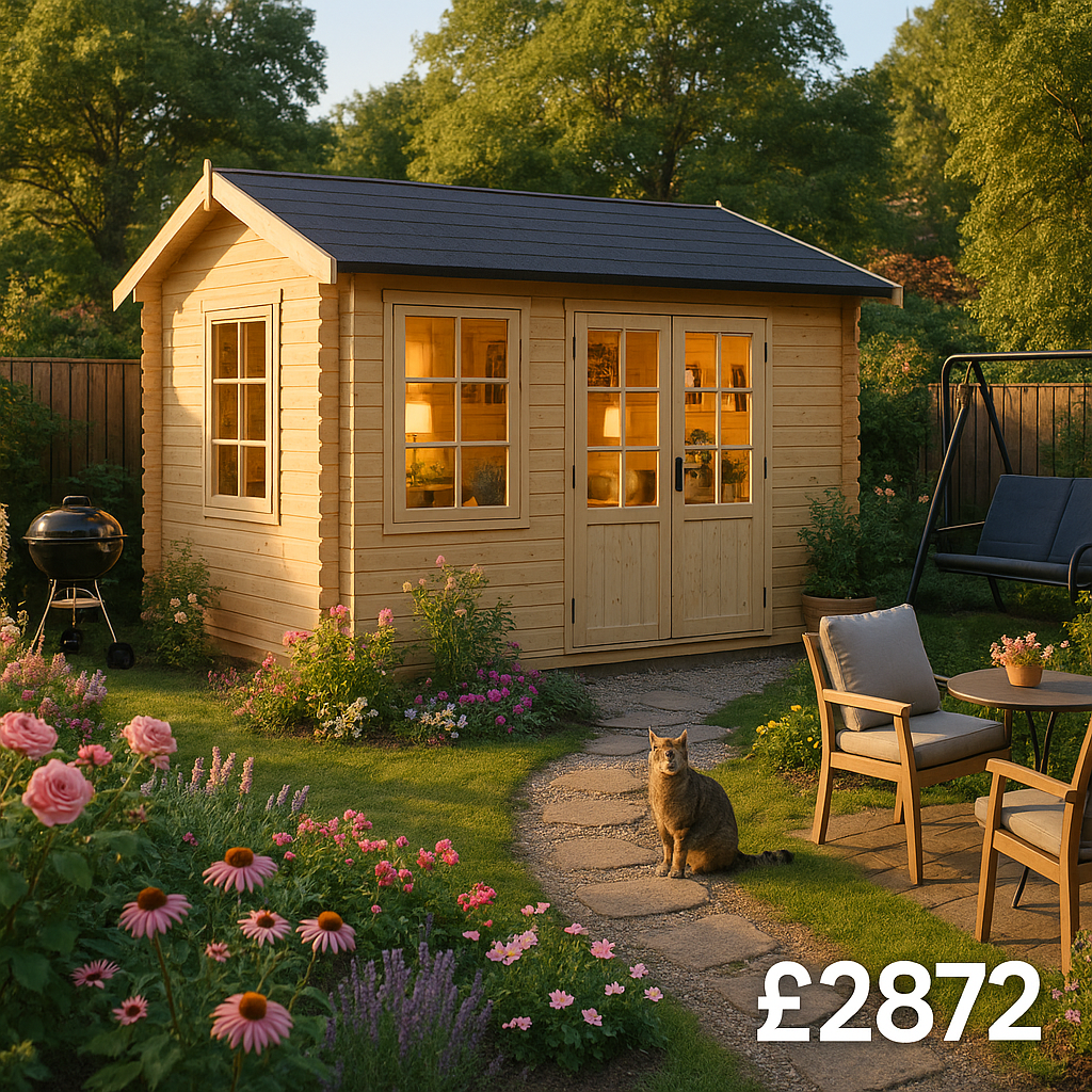 Garden Office - 10'x8' Martel Log Cabin - 44mm Garden Log Cabins - 0% Finance - Buy Now Pay Later - Tiger Sheds